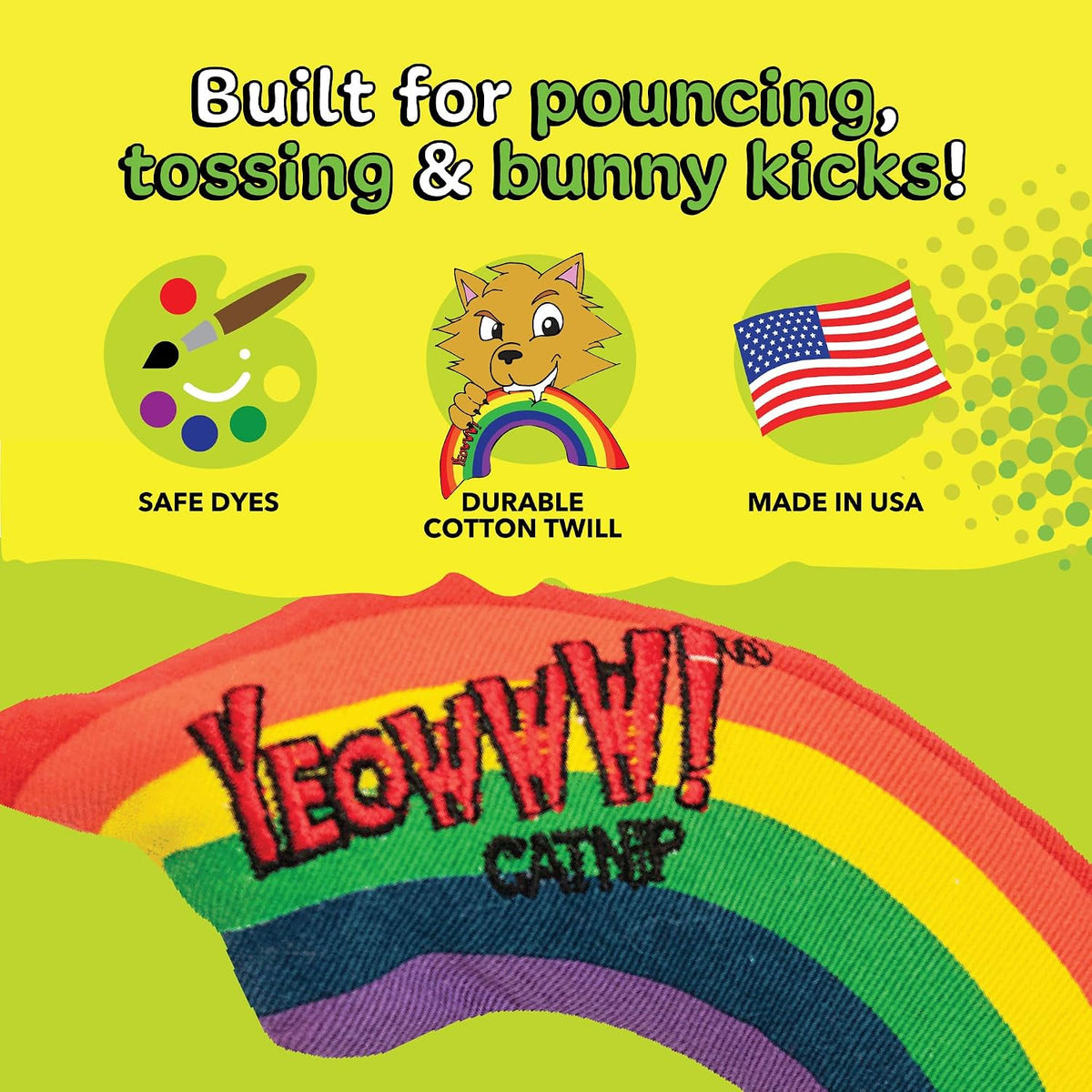 Yeowww! Catnip Rainbow Toy for Cats - Colorful Arch Shape - Durable Cotton Twill - Made in the USA - Stuffed with Organi