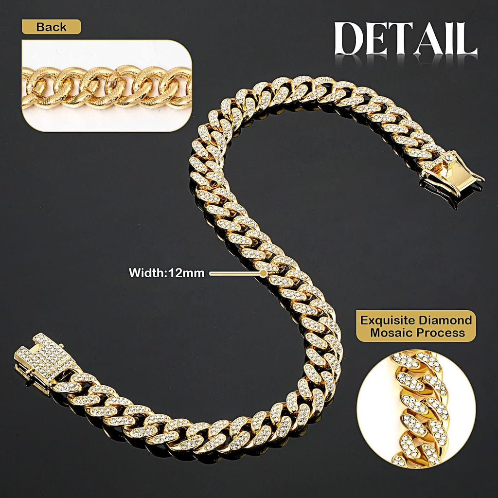Dog Chain Cuban Dog Collar Pet Chain Necklace, 10 Inch, Gold