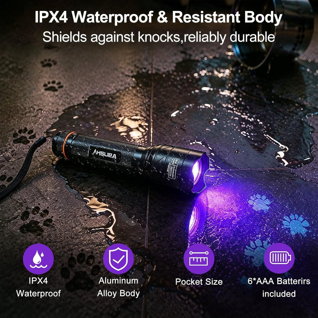 Vansky 365nm UV Flashlight for Pet: 99% Enhance Hidden Stain Detection Rate