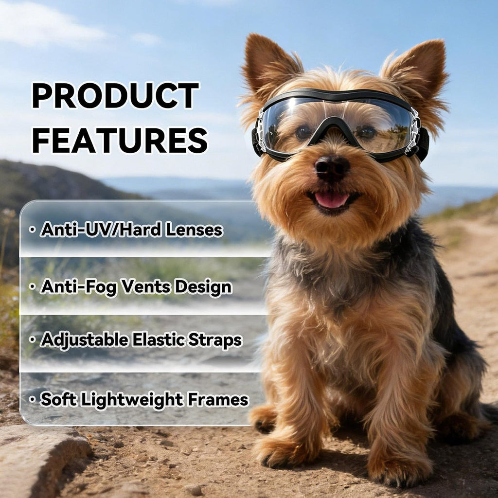 Clear Dog Goggles for Small Dogs, UV Dog Sunglasses Outdoor Eye Protection, Small Glasses for Dogs Cycling Driving Ridin