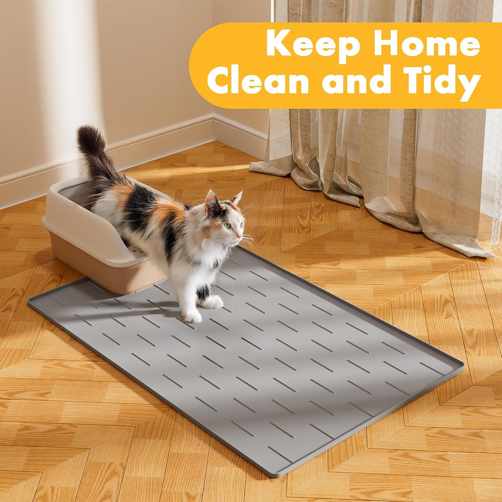 Pieviev Extra Large Silicone Litter Box Mat, Easy to Clean, 40'' x 28''