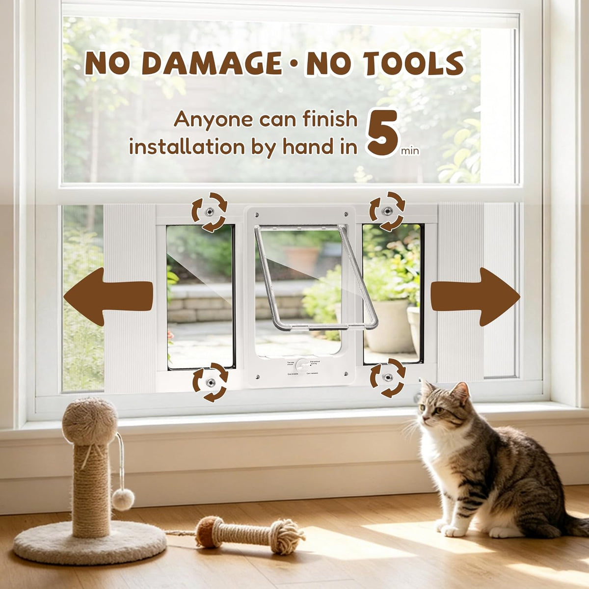Full-Size Cat Door for Window, H: 15.3", Fit 28"-32" Window