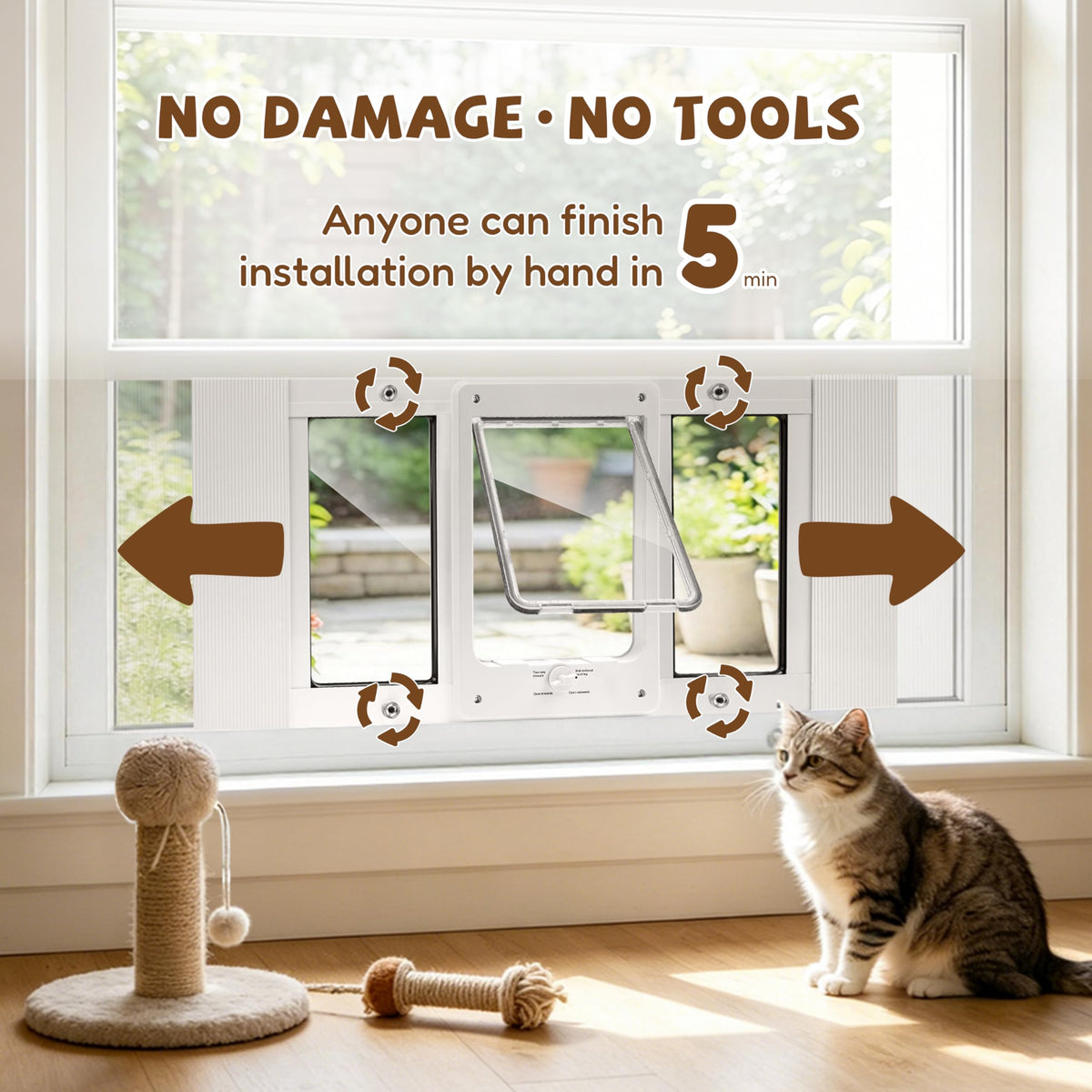 HOMEPEDIA Full-Size Cat Door for Window, H: 15.3", Fit 32"-36" Window
