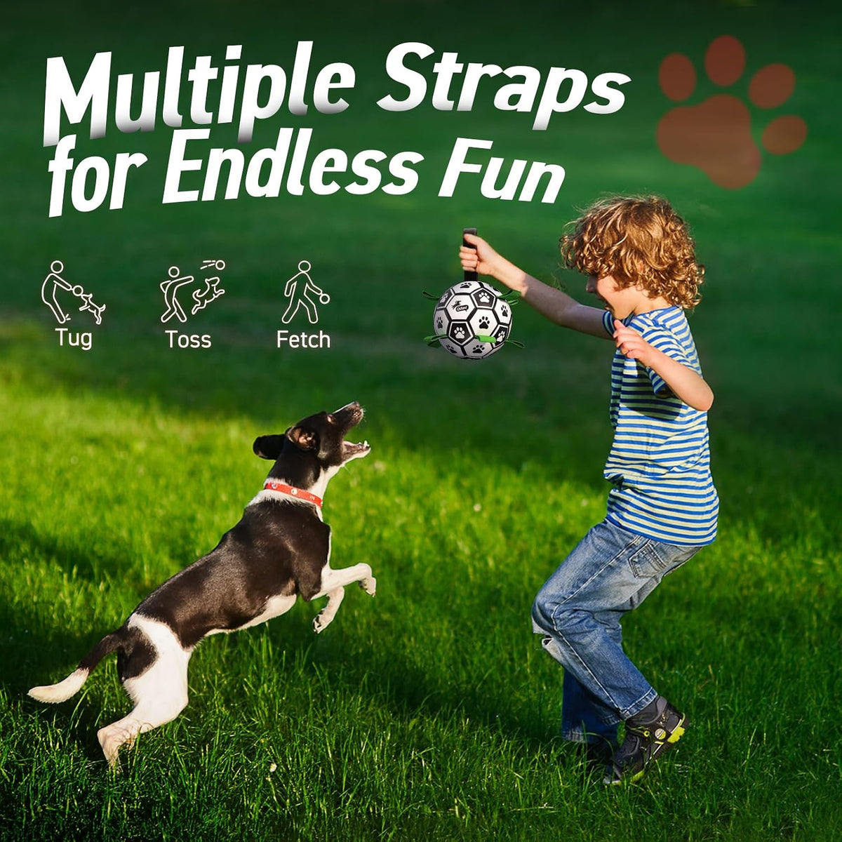 QDAN Dog Toys Dog Balls, 6 Inch Dog Soccer Ball with Straps, Herding Balls