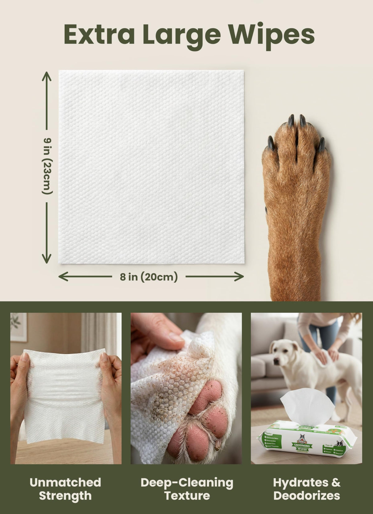 Pogi's Dog Grooming Wipes for Paws & Butt, Fragrance Free, 100 Wipes