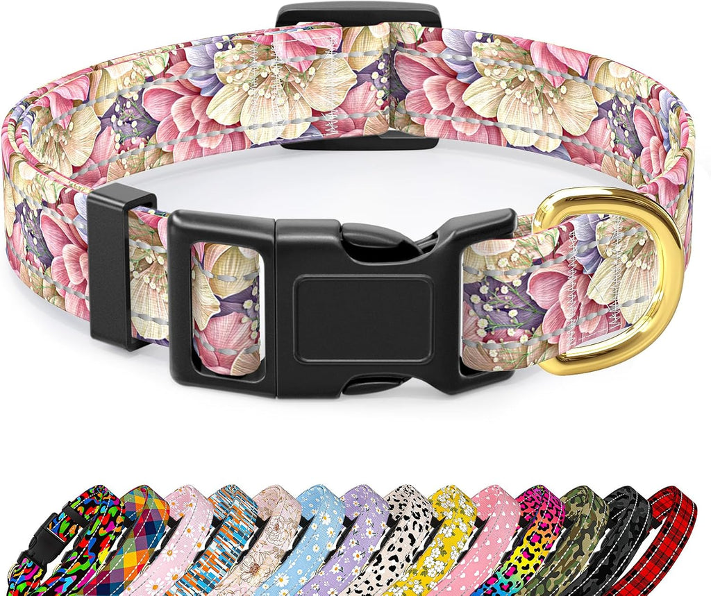 Reflective Adjustable Dog Collar for Medium Dogs, Leopard Neon, M