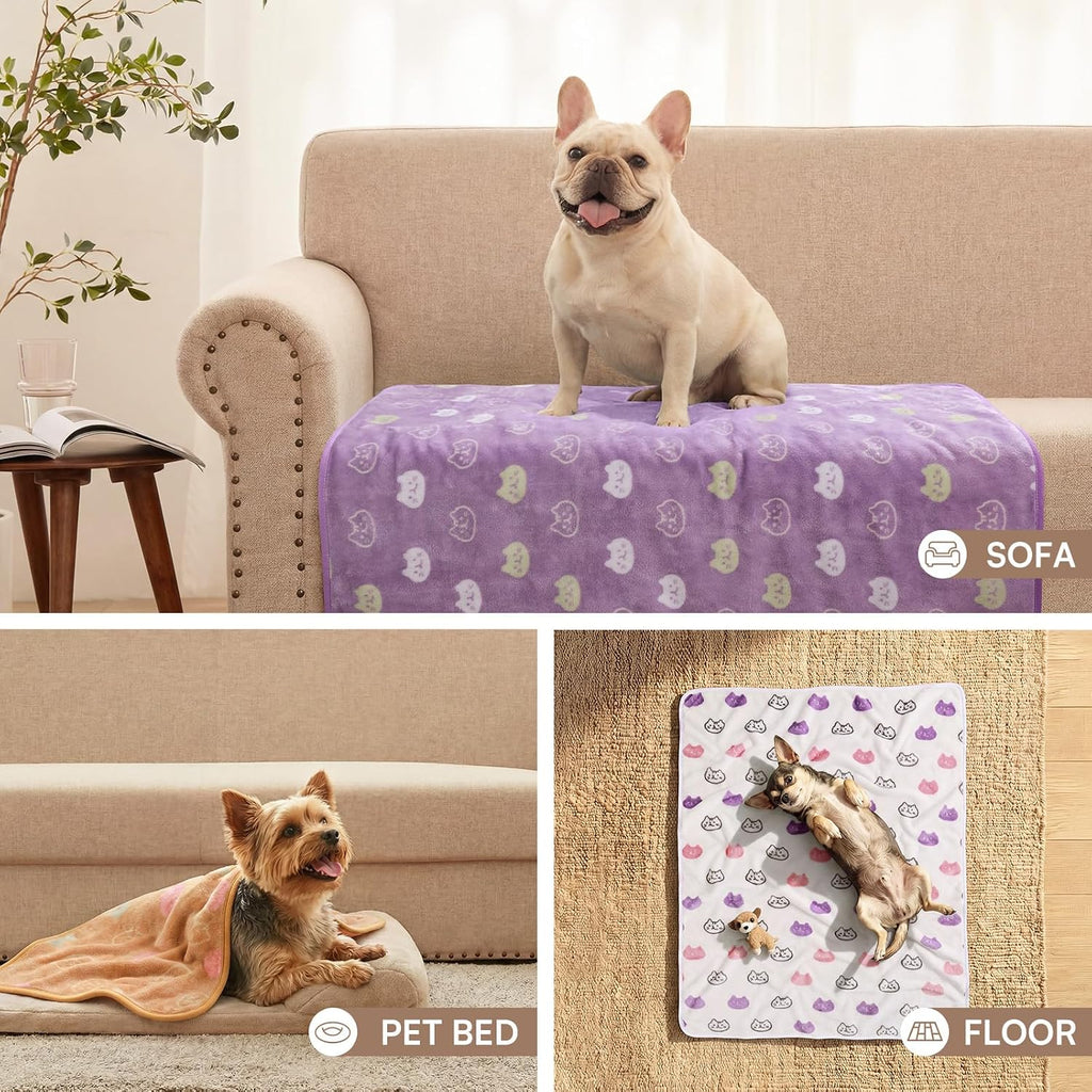 Luciphia 1 Pack 3 Blankets Super Soft Fluffy Premium Cute Cat Pattern Pet Blanket Flannel Throw for Dog Puppy Kitten,Whi