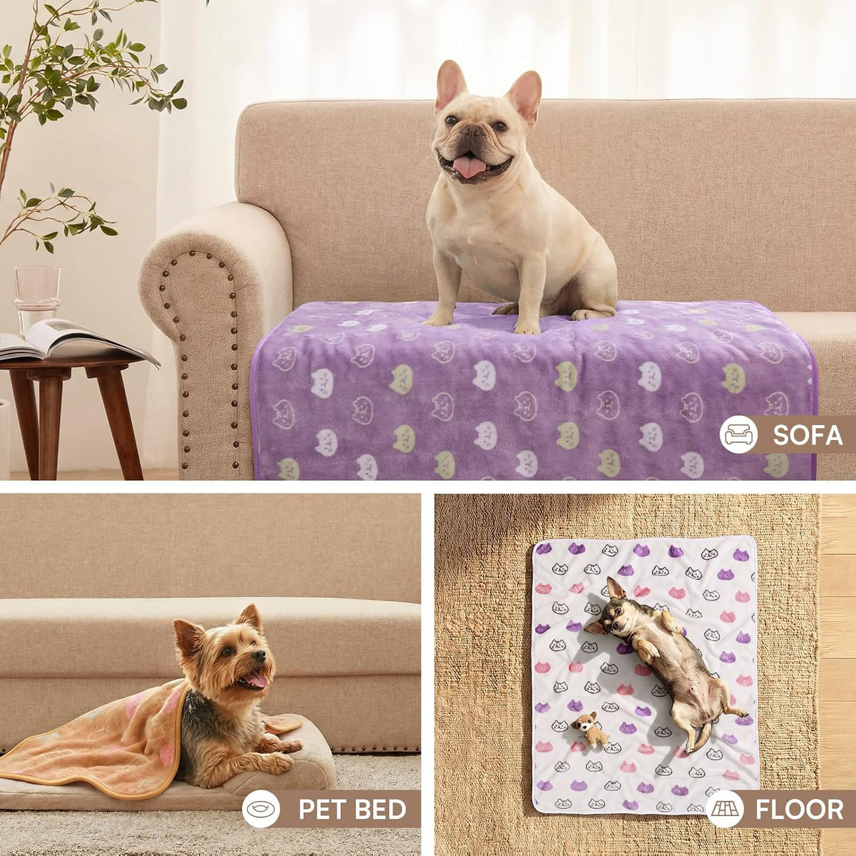 Luciphia 1 Pack 3 Blankets Super Soft Fluffy Premium Cute Cat Pattern Pet Blanket Flannel Throw for Dog Puppy Kitten,Whi