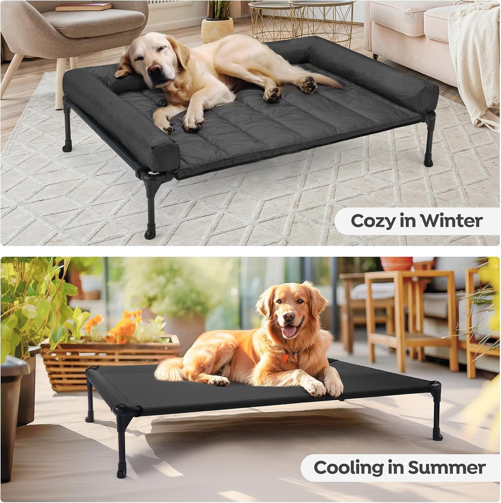 Veehoo Outdoor Elevated Dog Bed with Waterproof Bolster Cushion, Cooling