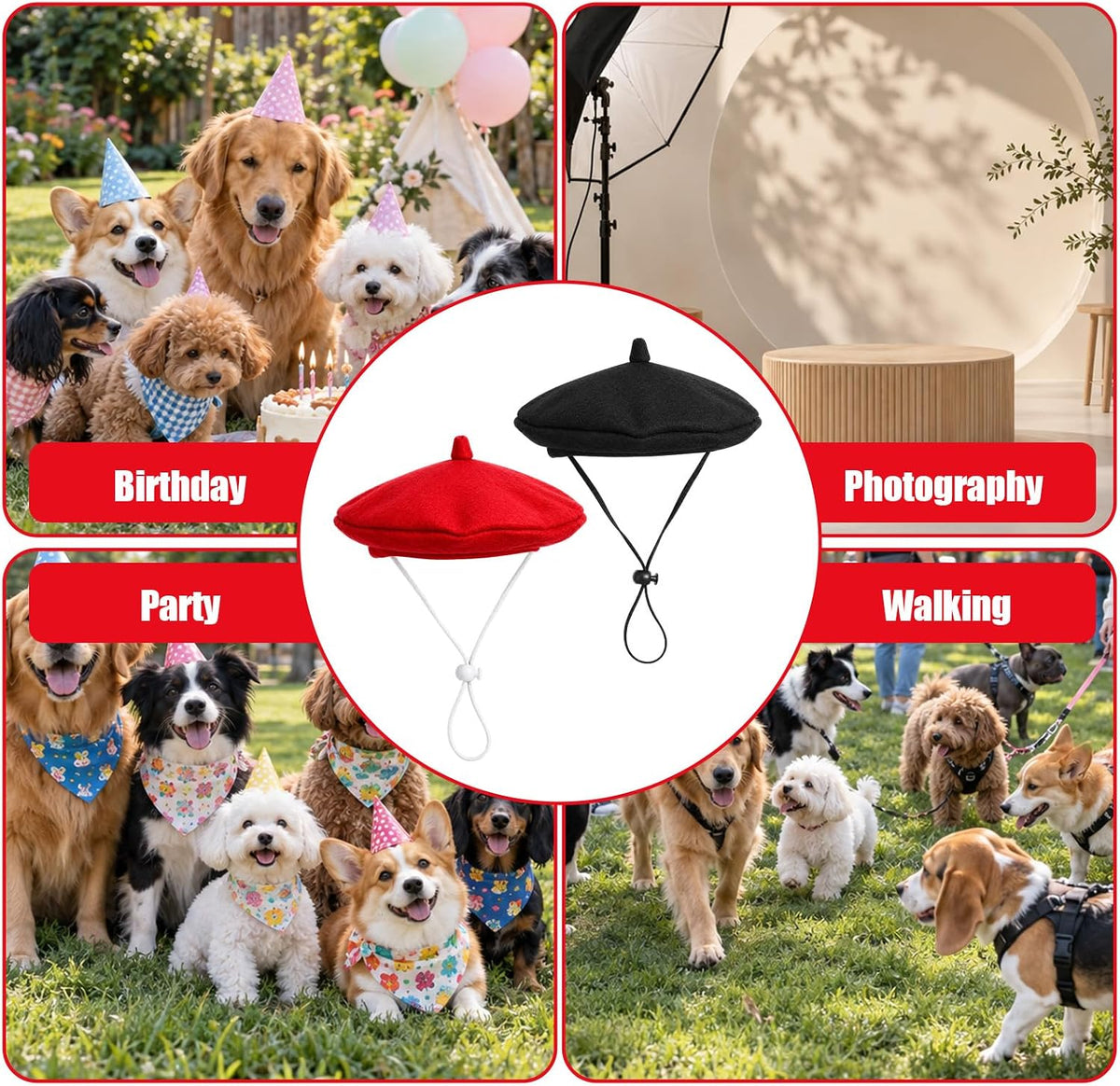 2 Pcs Funny Dog Beret,Adjustable Small Cat Beret Hat Halloween