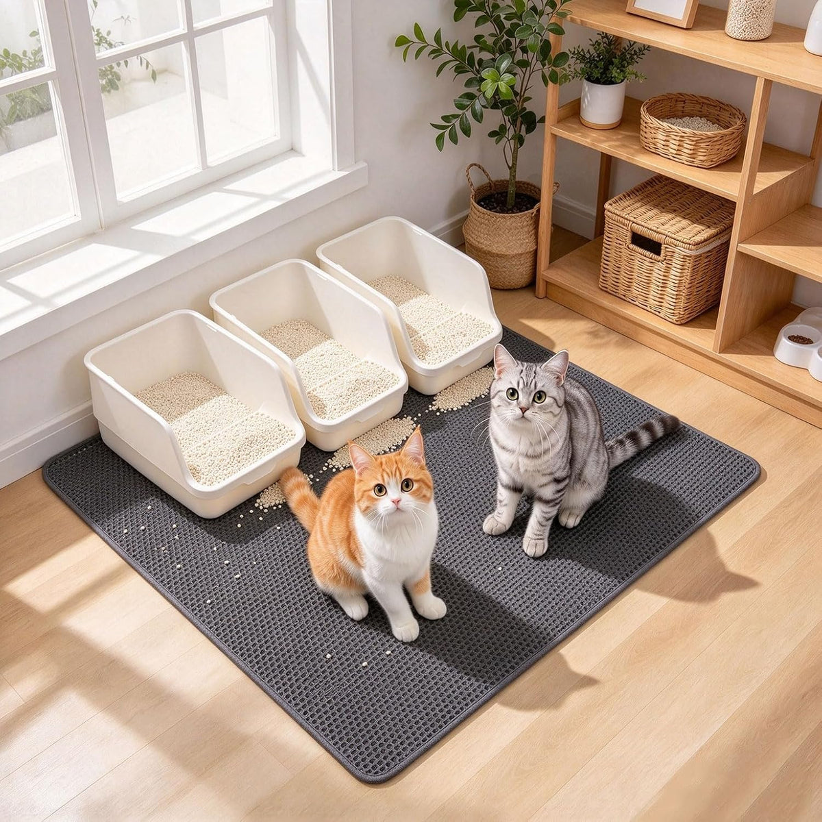 Cat Litter Mats-Extra Large 47''x36'' Litter Trapping Mat for Cat-XXL Litter box Matt for Floor-2 Layer Catcher Rug for 