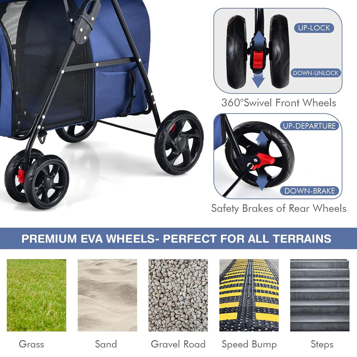 Giantex Double Pet Stroller with 2 Detachable Carrier Bags, Safety Belt, 4 Lockable Wheels, Folding Cat & Dog Stroller f