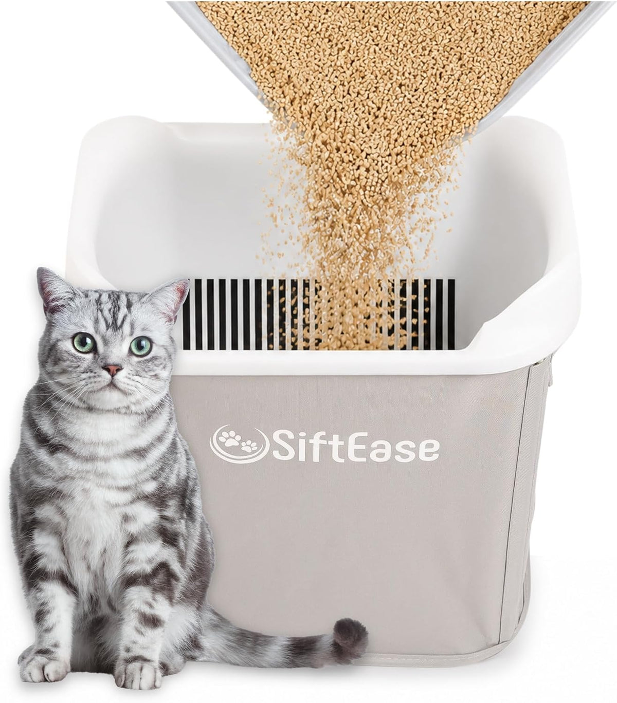 SiftEase Cat Litter Sifter with Bin, Fast Scoop-Free Litter Box Cleaning