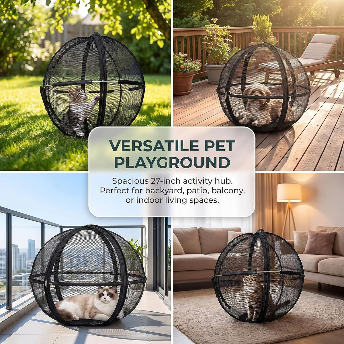 360° Panoramic Pop-Up Rolling Cat Playpen Hamster Ball for Outside (Pink)