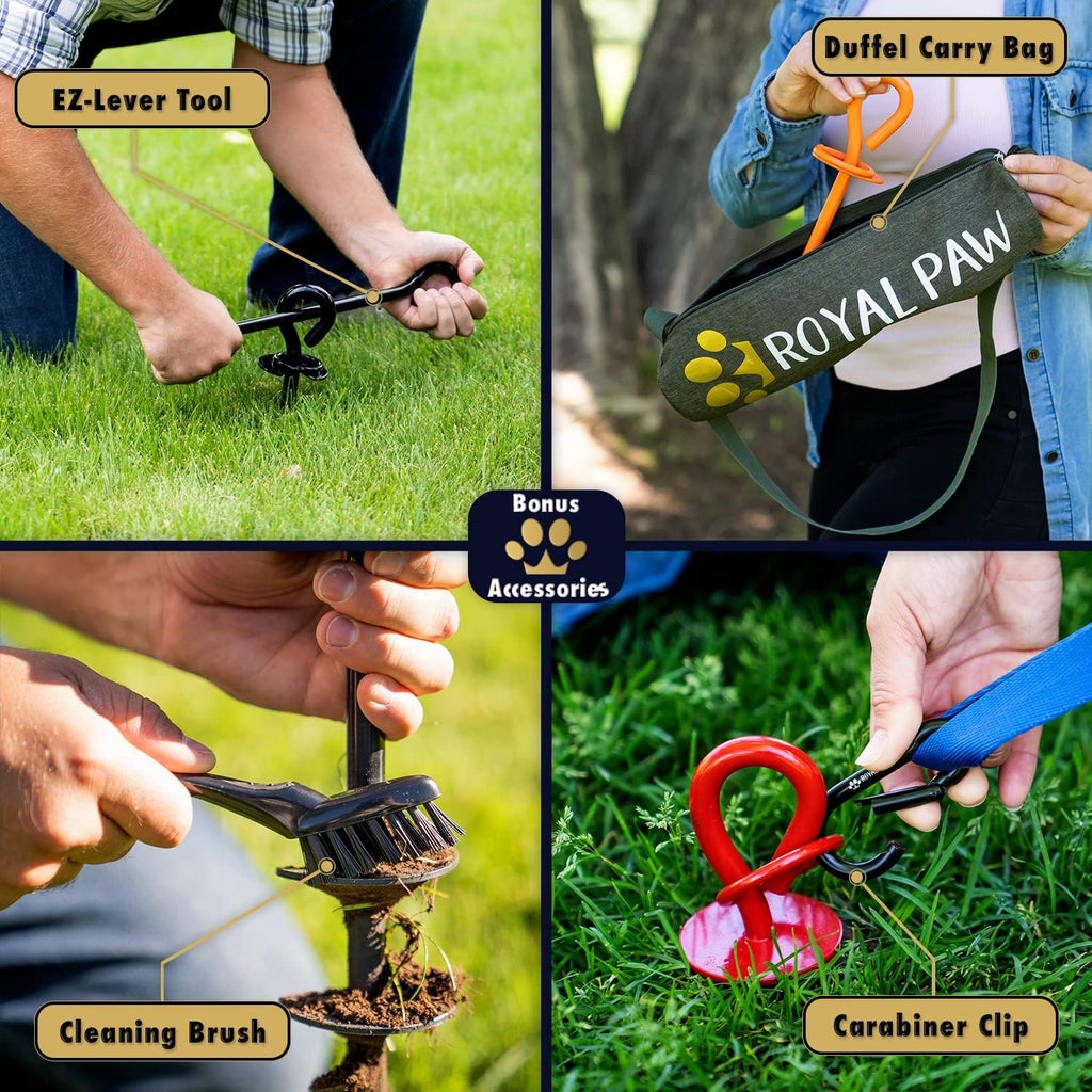 ROYAL-PAW Dog Tie Out Stake - for Large Dogs up to 210 lbs - Heavy Duty Dog Stake for Yard, Beach & Camping Outside - Be