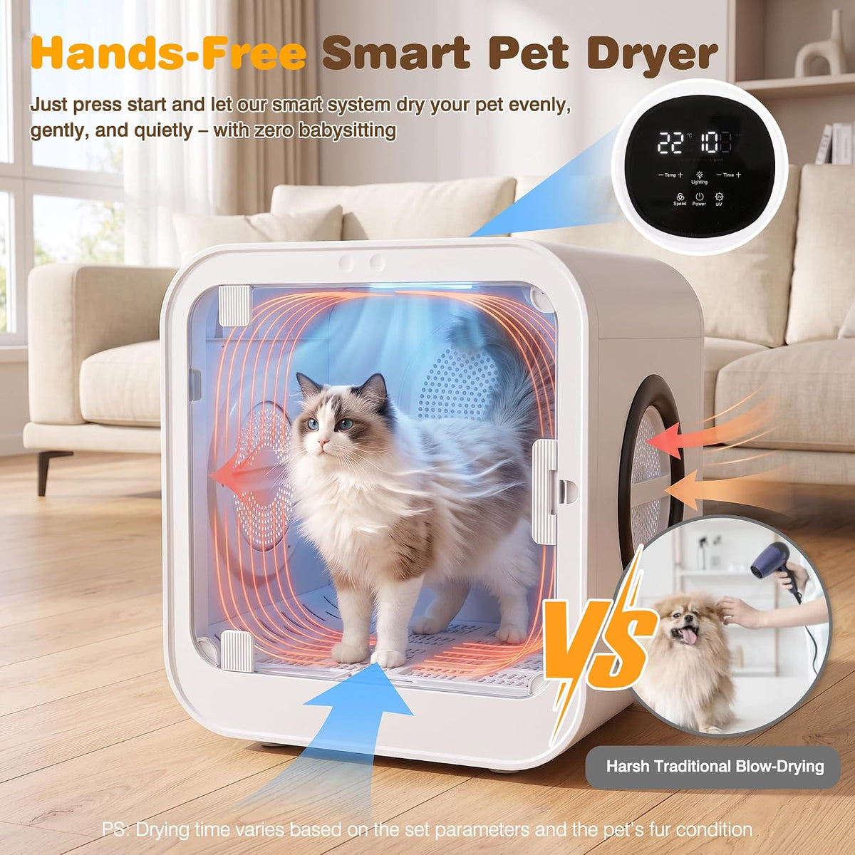 70L Pet Hair Dryer Box, Automatic Dog Dryer for Small Dogs & Cats