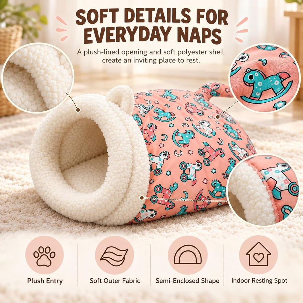 Cat Sleeping Bag for Indoor Cats, Plush Cat Sack Bed with Cozy Cave Opening