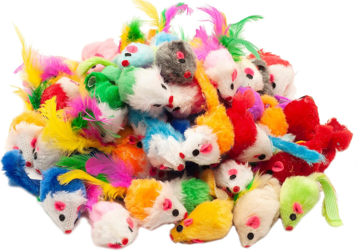 Fashion's Talk 48-Count Assorted Mice Cat Toys Furry Rattle Mouse Kitten Toy Mini Mice for Indoor Cats Interactive Play 