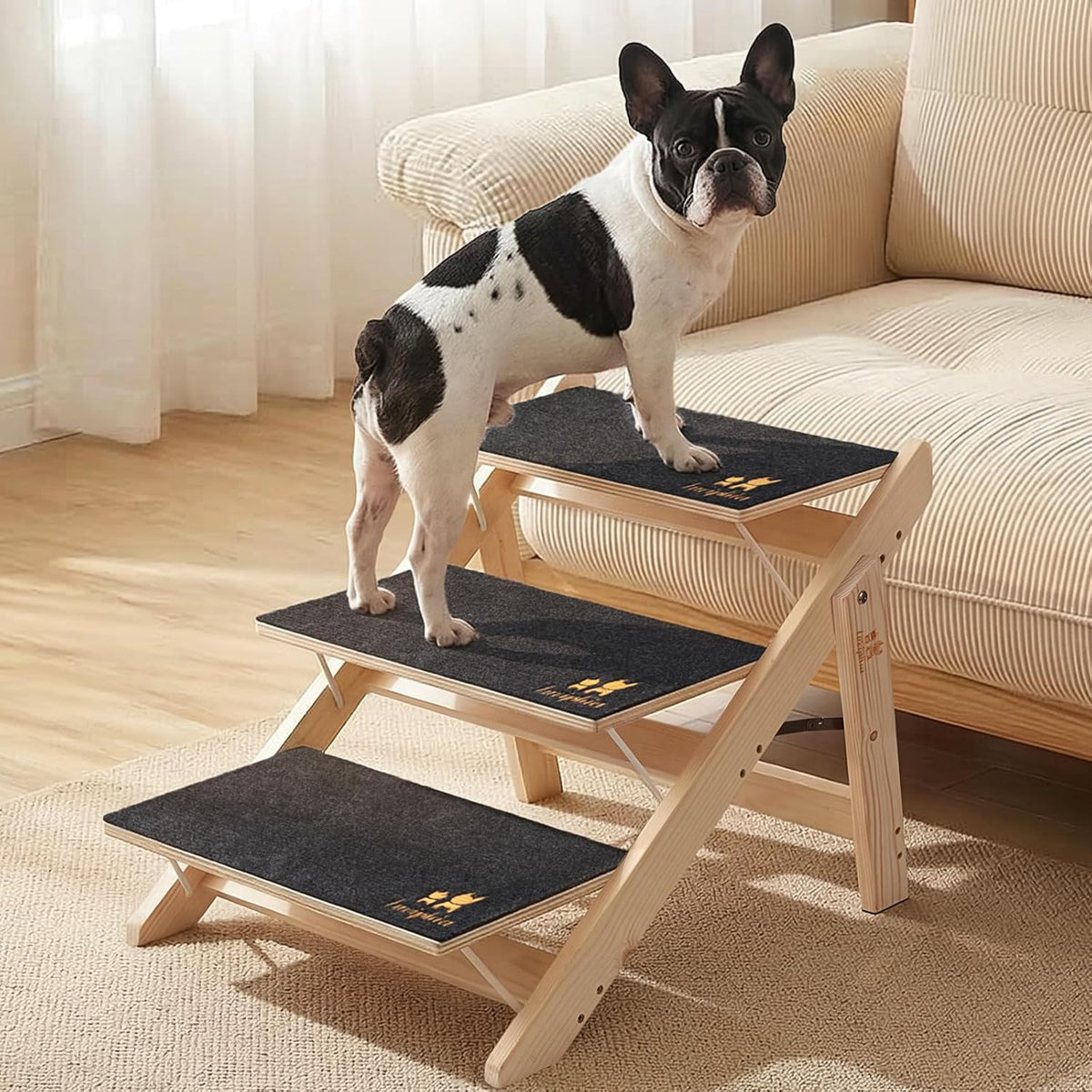 Luciphia Wooden 2-in-1 Dog Stairs, 4-Step Foldable Anti-Slip Pet Steps