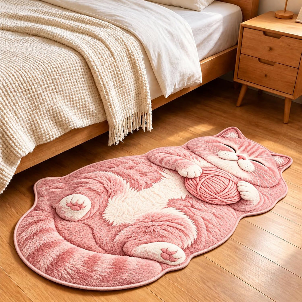 3D Cat Shaped Rug, Plush Sleeping Cat Floor Mat, Non-Slip Room Decor