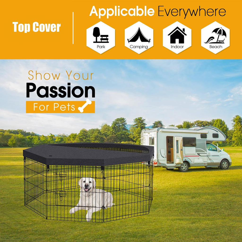 Dog Playpen Top Cover Only, for 8 Panel 24 Inch Wide Octagonal Mesh Black