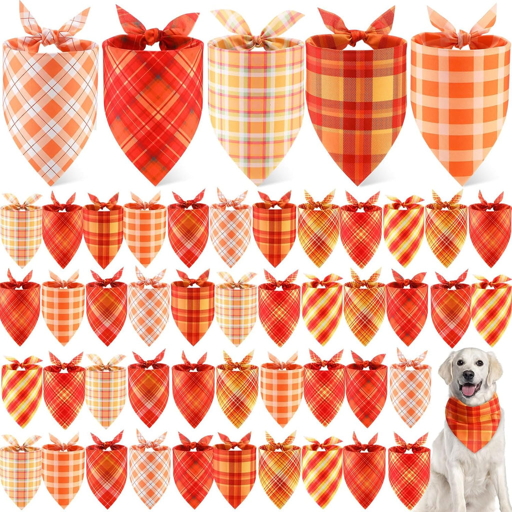 Weewooday 50 Pcs Fall Thanksgiving Plaid Dog Bandanas Bulk for Large