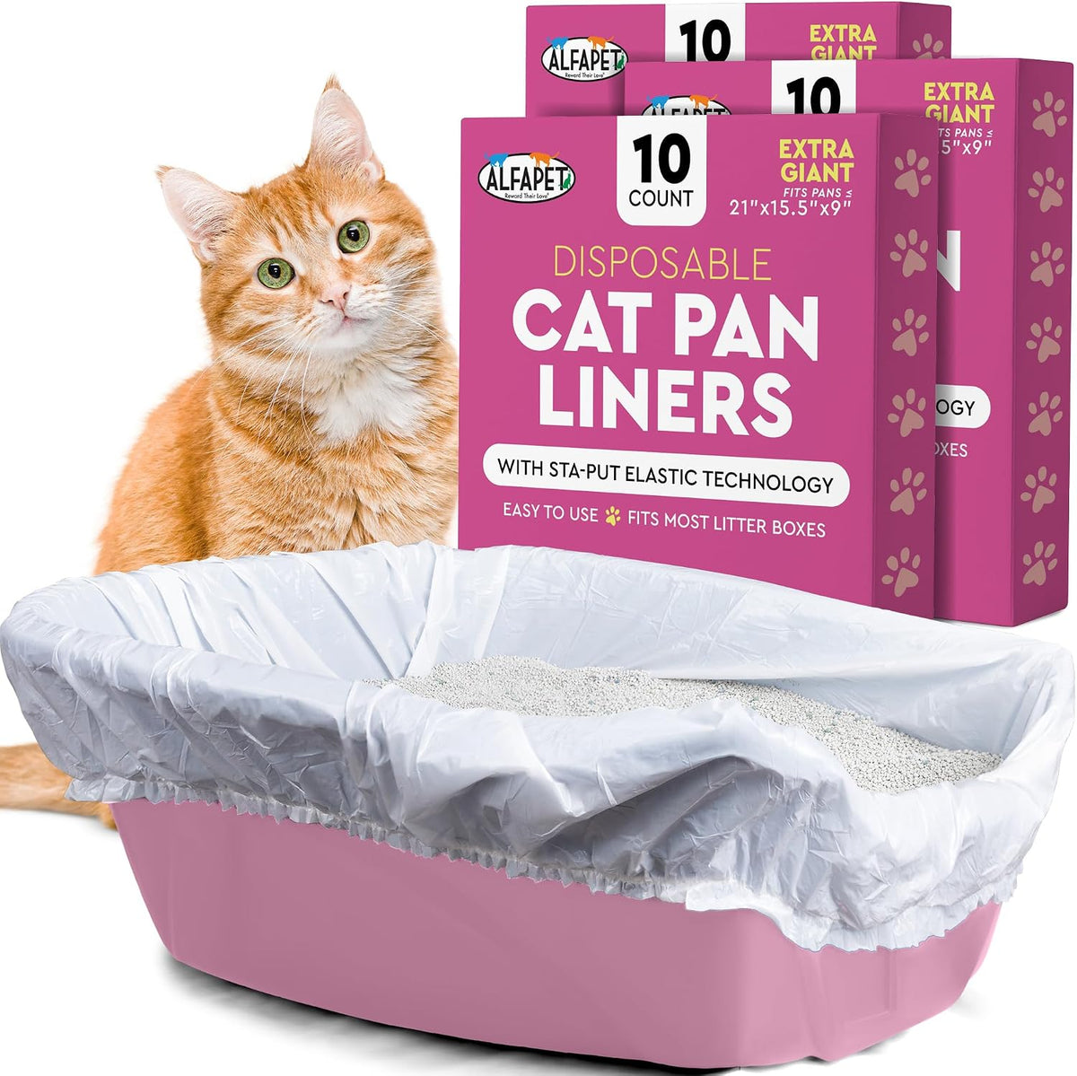 Alfapet Cat Litter Box Liners Large 12 Count - Tear-Resistant Cat Litter Bags - Waterproof Kitty Litter Liners - Fits Li