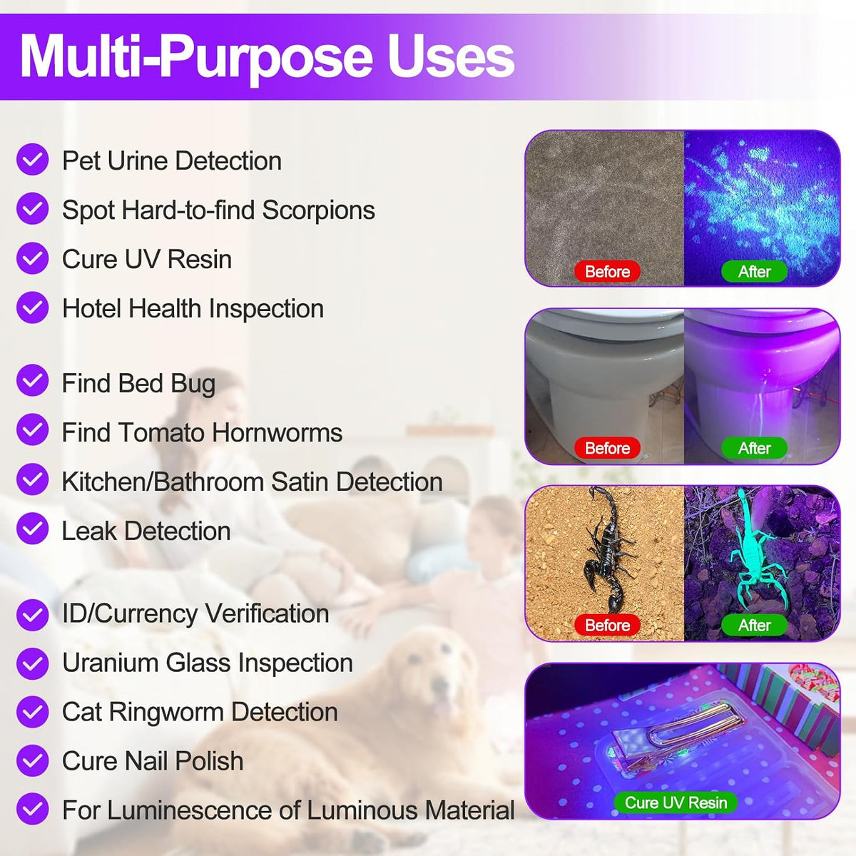 Black Light UV Light Flashlight, 21 LED 395nm Ultraviolet Blacklight Flashlight Mini Pet Urine Detector for Dog/Cat, Dry