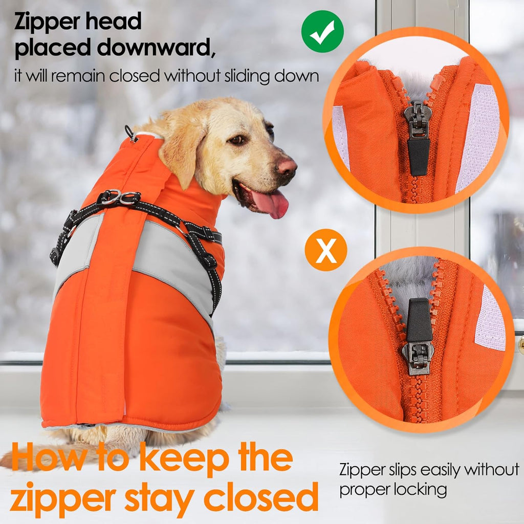 Small Dog Coat Waterproof Dog Winter Jacket with Harness Built in S