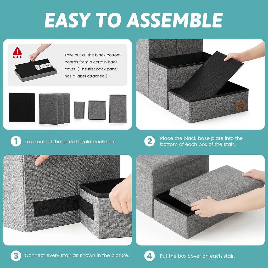 COZY KISS Dog Stairs with Storage, 16.7" H Wider Dog Steps, 3-Step