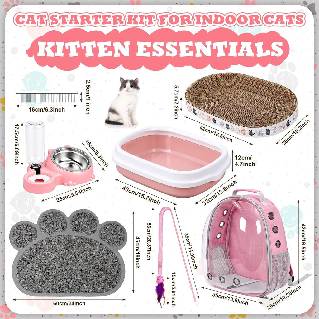 8 Pcs Kitten Supplies Starter Kit Cat Starter, Backpack, Pink-1