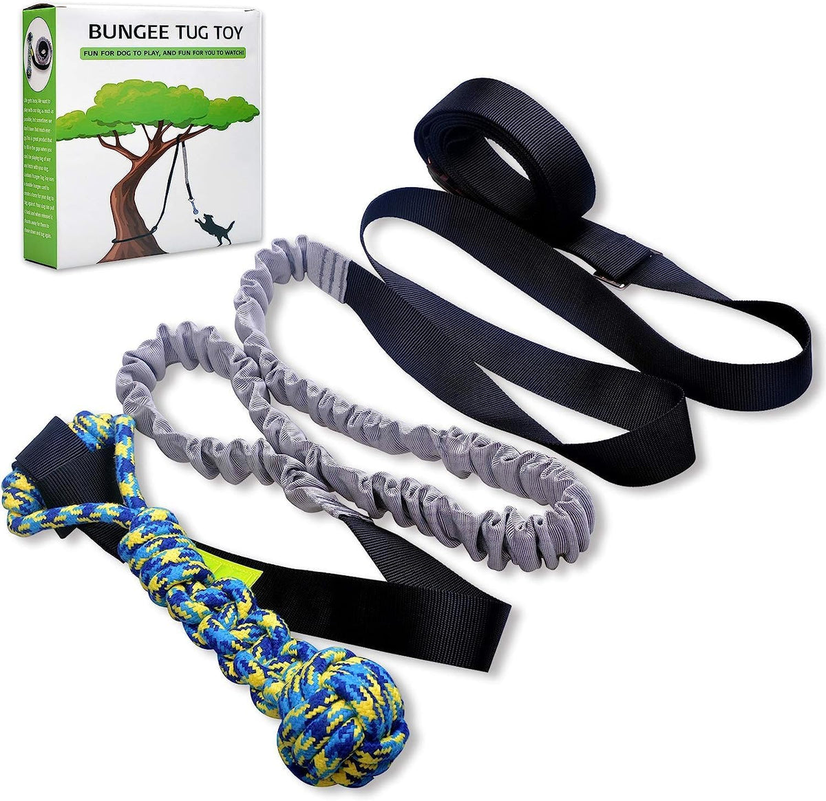 LOOBANI Outdoor Bungee Hanging Toy, Tether Tug of War Dog Toys, Black