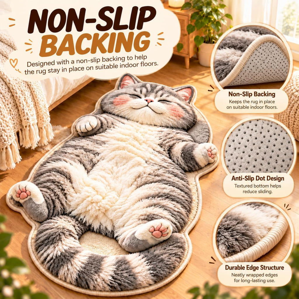 31.5 * 47.2in 3D Cozy Cat Rugs, Plush Sleeping Cat Shaped Rug for Bedroom (Style B, 15.7 × 23.6in)