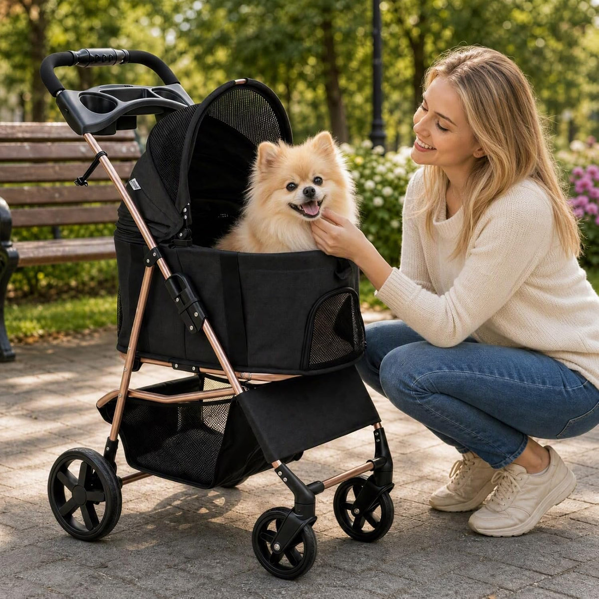GIANTEX Dog Stroller for Small Dogs & Cats with Detachable Carrier (Black)