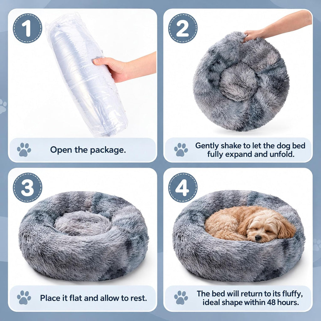 Hoewina Dog & Cat Bed for Indoor Cats, 20in Calming Donut Bed Tie-dye Gray