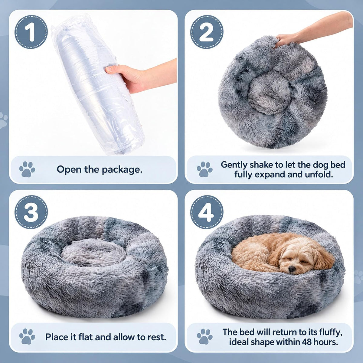 Hoewina Dog & Cat Bed for Indoor Cats, 20in Calming Donut Bed Tie-dye Gray