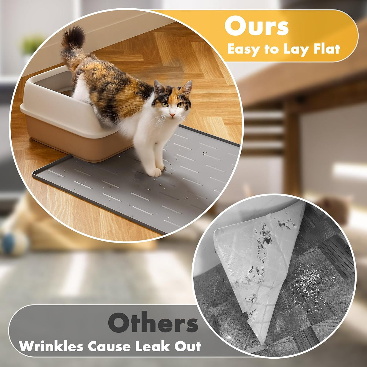 Pieviev Extra Large Silicone Litter Box Mat, Easy to Clean, 40'' x 28''
