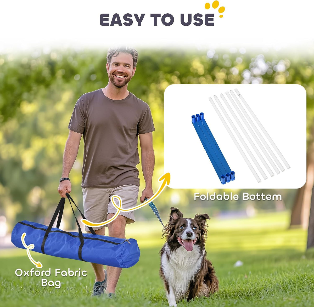 PawHut Dog Agility Training Equipment Set with Weave Poles Carry Bag White