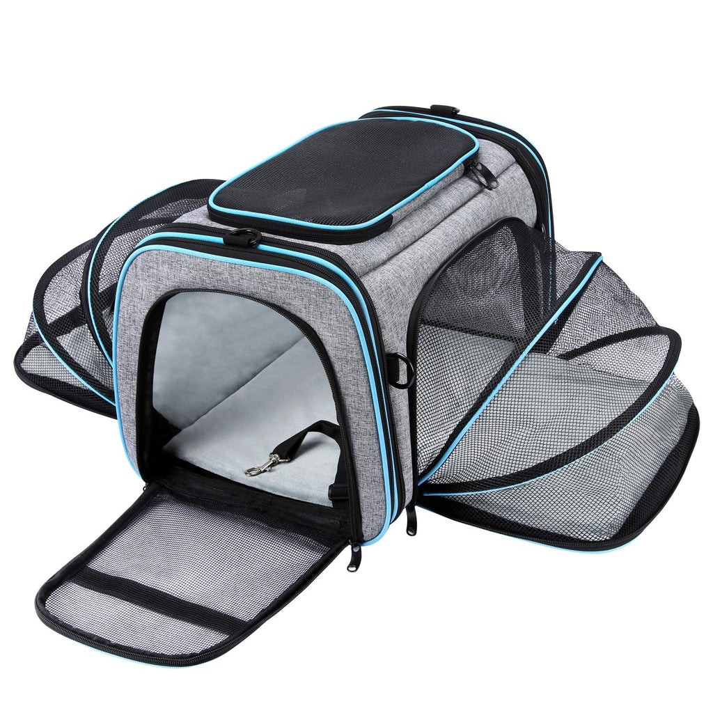 Airline Approved Pet Carrier, Large Soft Sided Pet Travel TSA Carrier 4 Sides Expandable Cat Collapsible Carriers with Removable Fleece Pad and Pockets for Cats Dogs and Small Animals