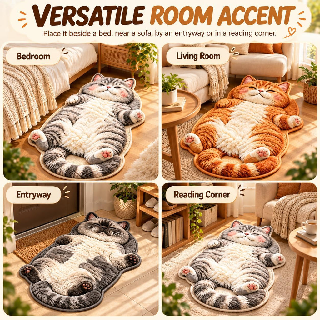 31.5 * 47.2in 3D Cozy Cat Rugs, Plush Sleeping Cat Shaped Rug for Bedroom (Style B, 15.7 × 23.6in)