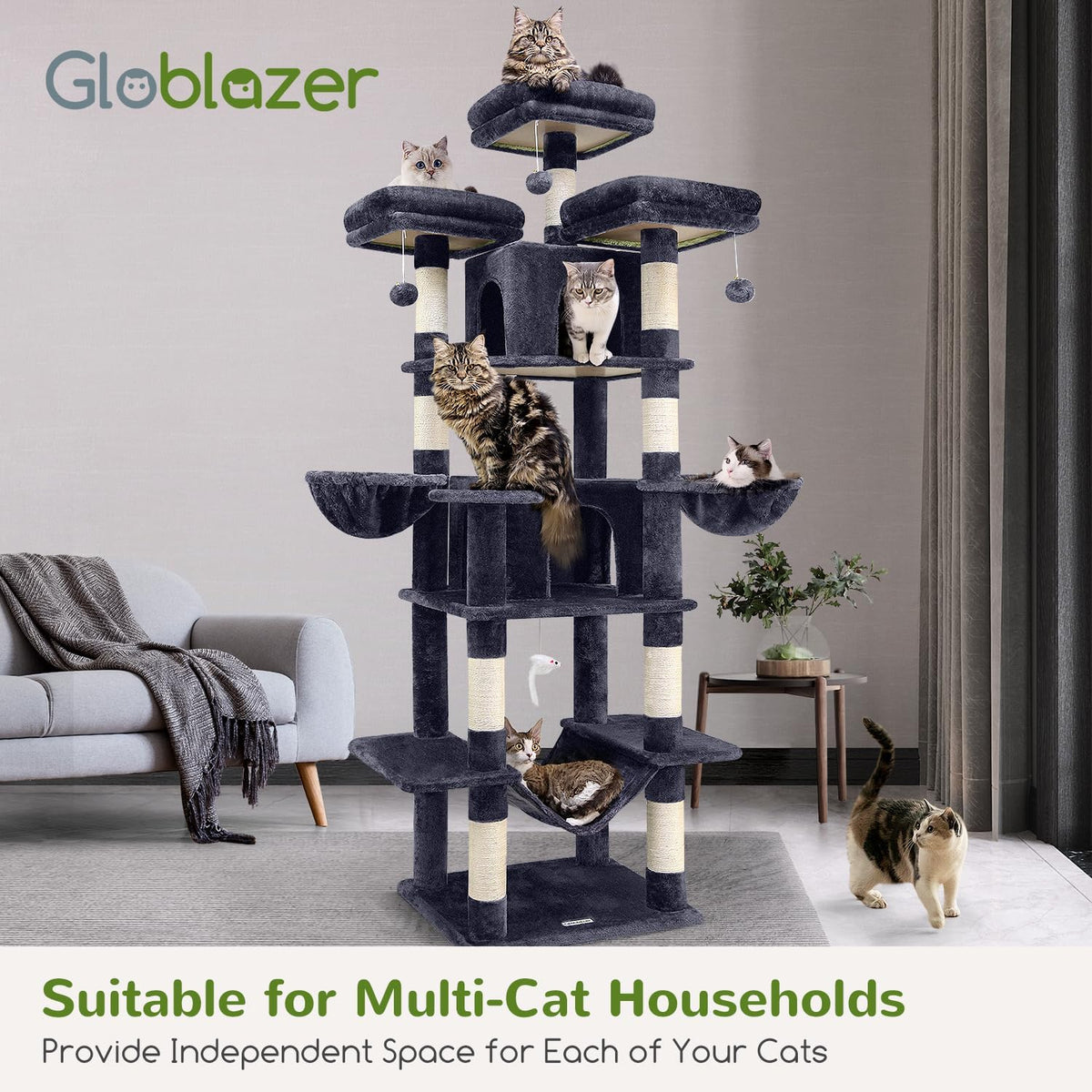 Globlazer Big XXL Cat Tower for Indoor Multiple Cats, F80, Dark Grey