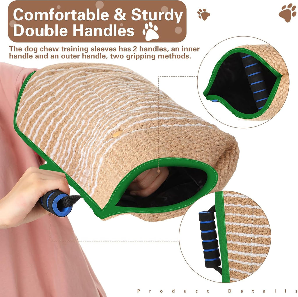 Leyndo 4 Pcs Dog Training Sleeve Set with Tug Pillow Stick Ball, Green