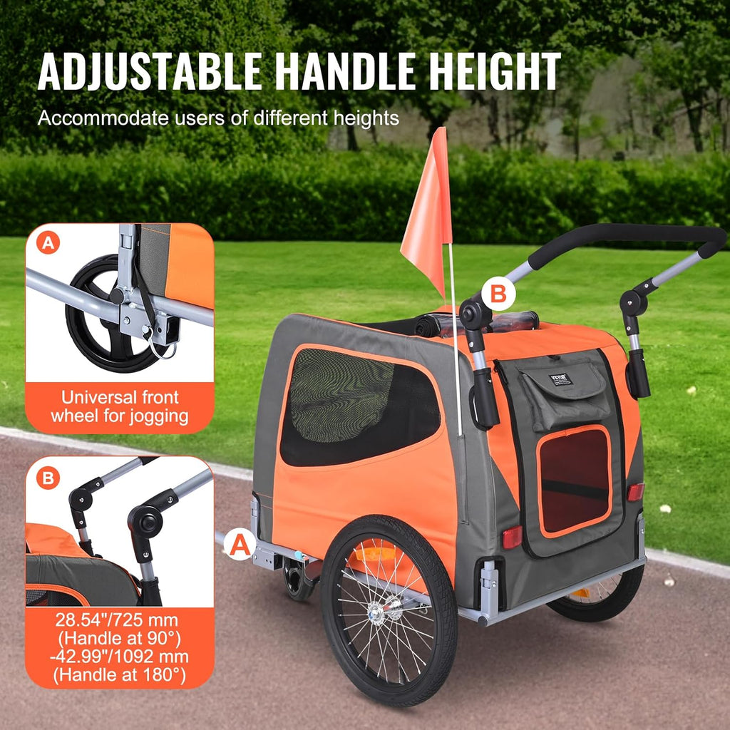 VEVOR Dog Bike Trailer, Supports up to 66/88/100 lbs, 2-in-1 Pet Stroller Cart Bicycle Carrier, Easy Folding Cart Frame 