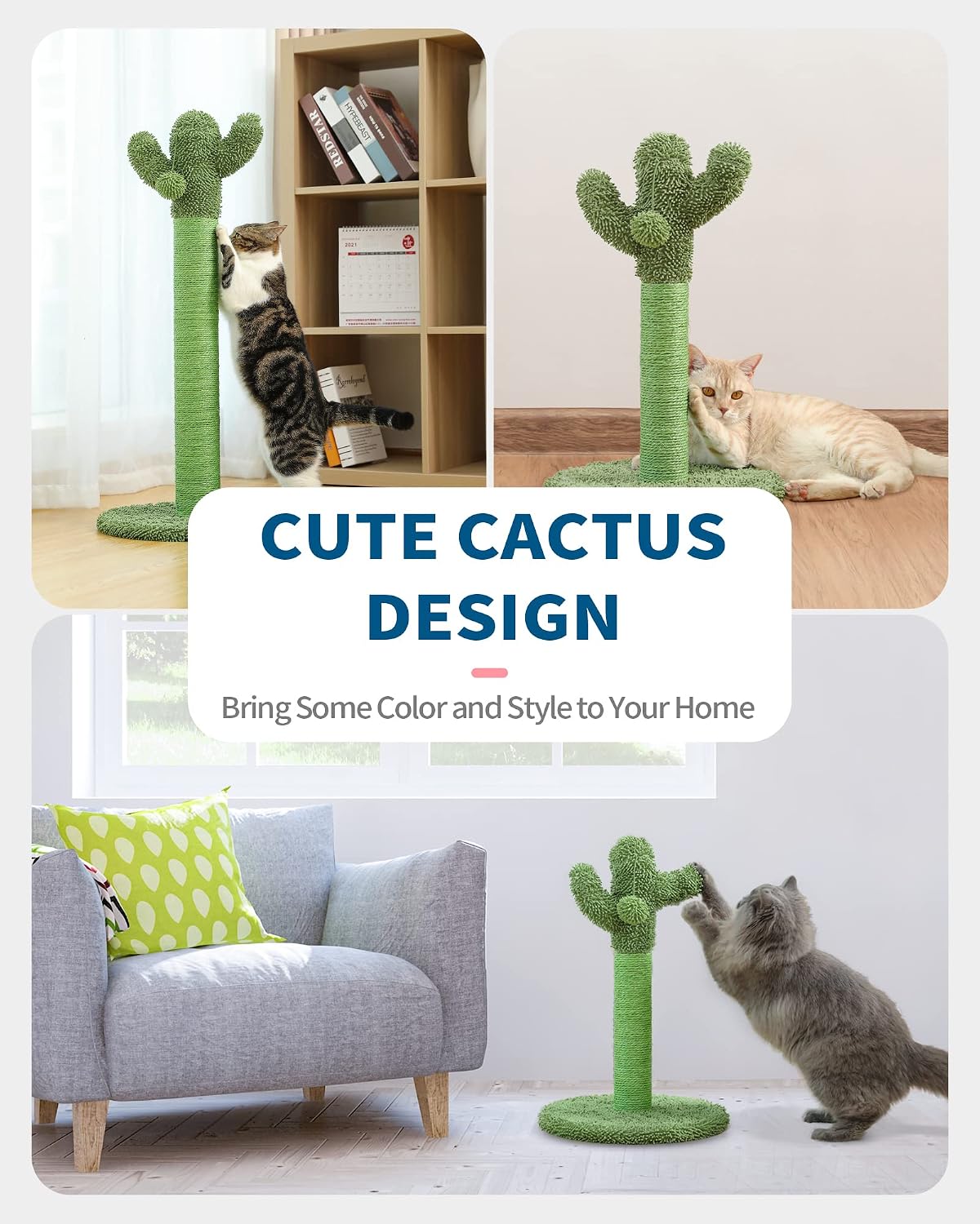 Made4Pets Cactus Cat Scratching Post for Indoor Cats with Plush Ball, 25.6"
