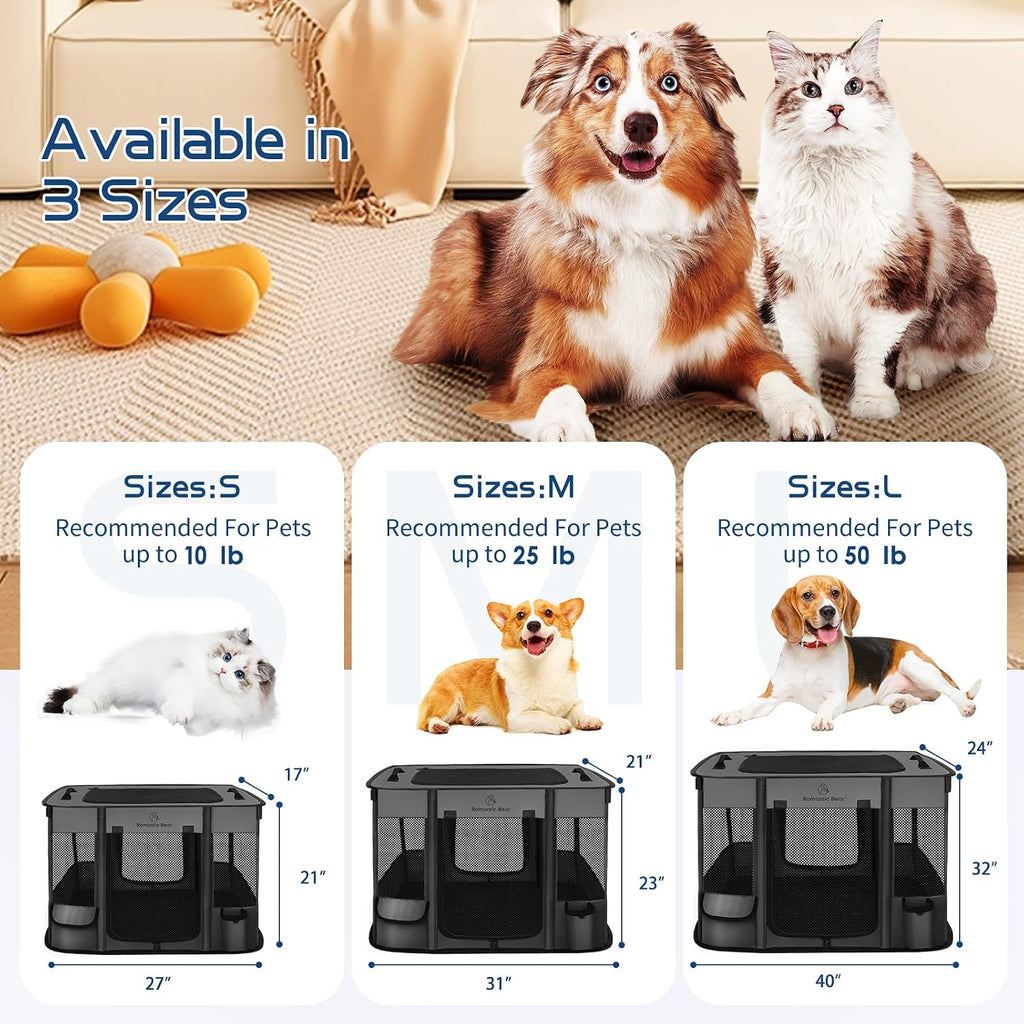 ROMANTIC BEAR Dog Playpen,Foldable Pet Puppy Cat Playpen,L(40"x32"x24")