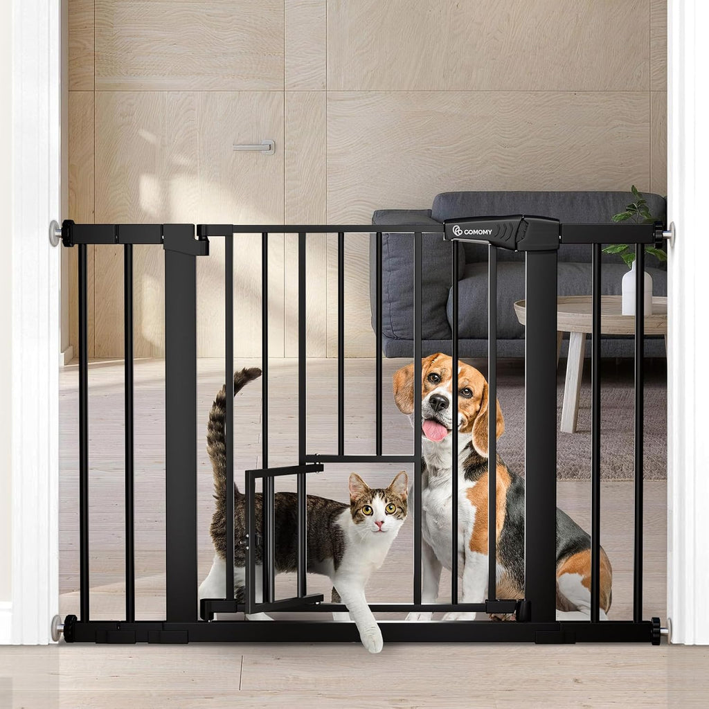 COMOMY Auto Close Pet Gate with Cat Door, 29.5"-40.5" Dog Gate for House