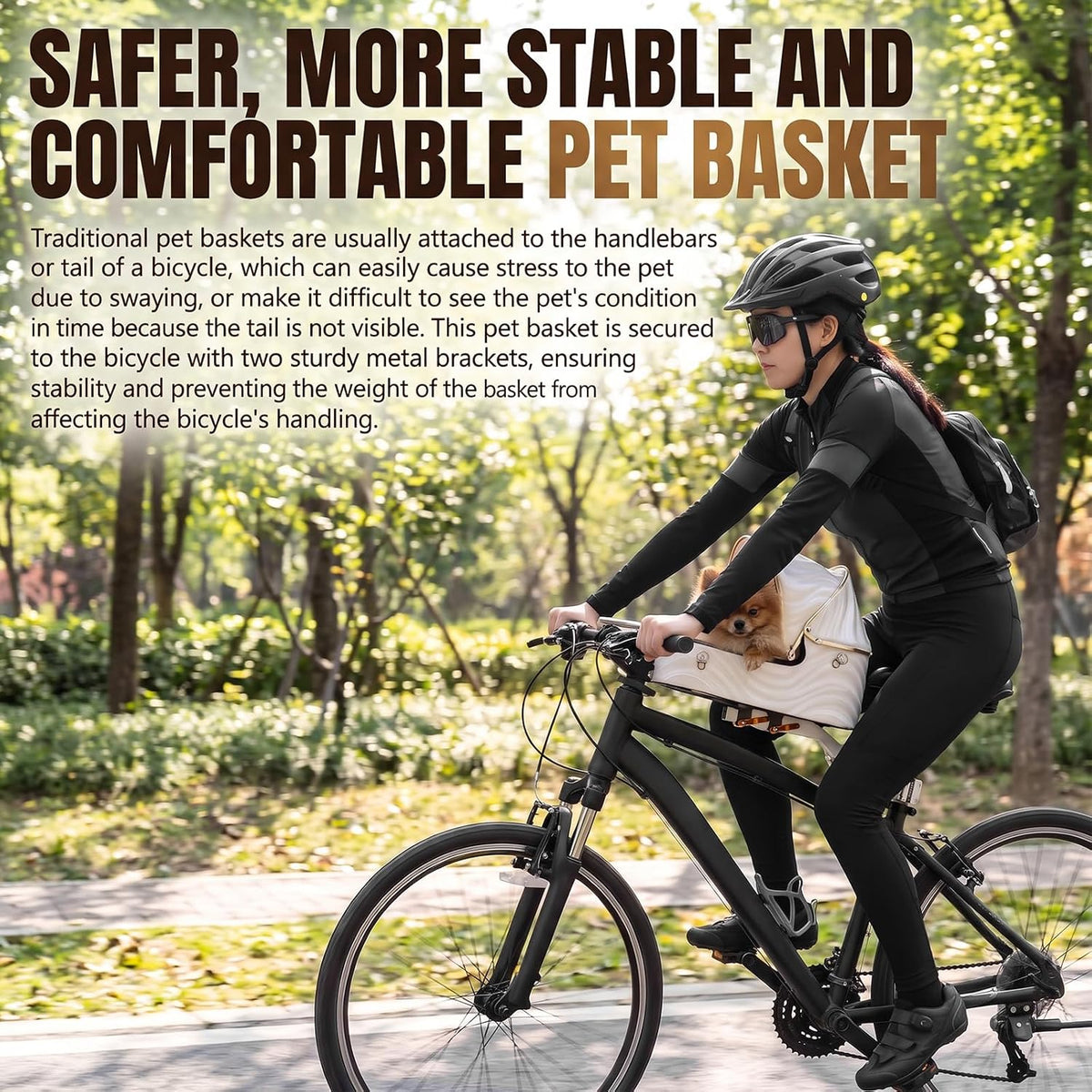 BBTO Middle Mount Dog Bike Basket for 22 Lbs with Sunshade & Platform
