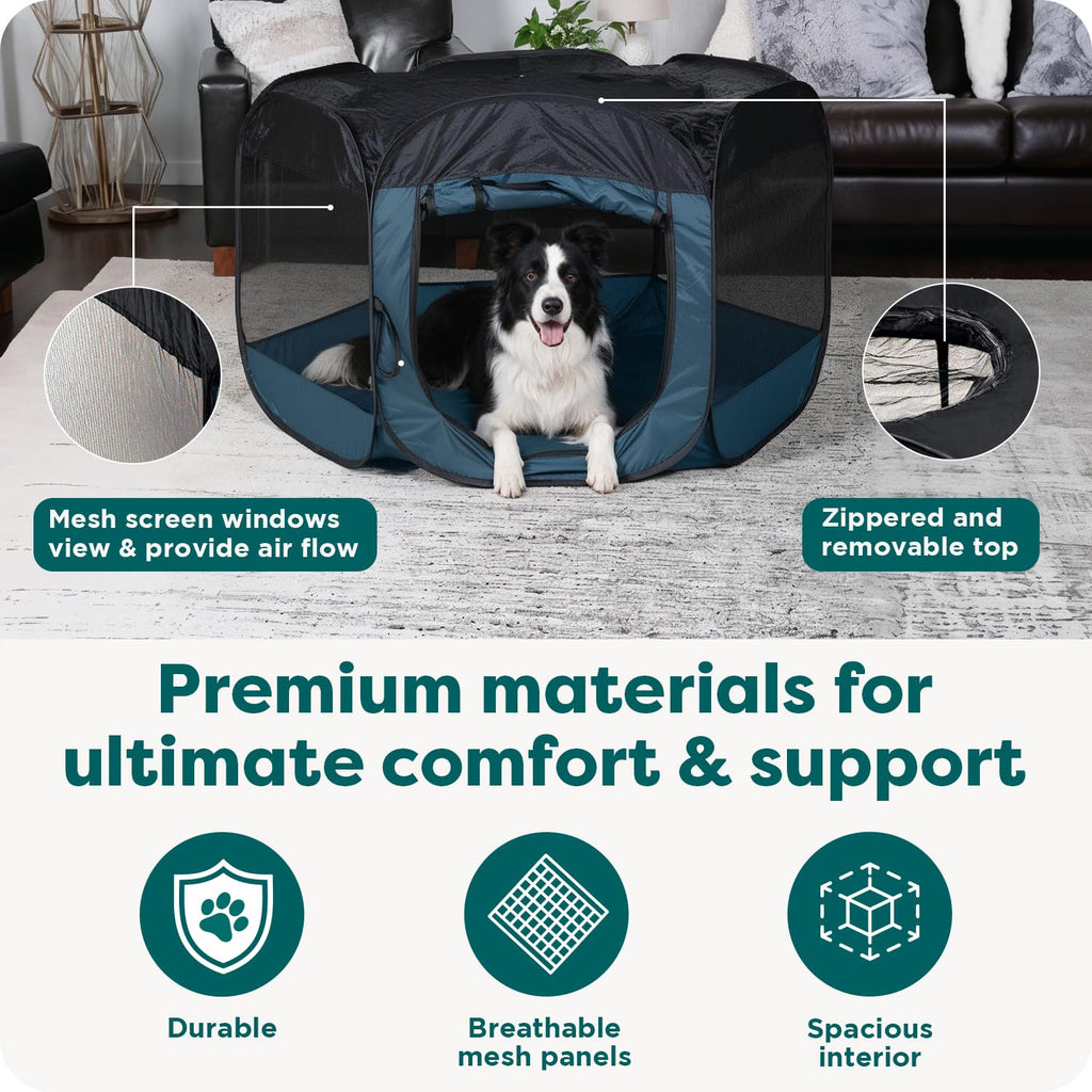 FurHaven Soft-Sided Dog & Cat Playpen, Portable Foldable Indoor & Outdoor Pet Playpen with Mesh Windows & Zippered Door, Gray, Extra Large