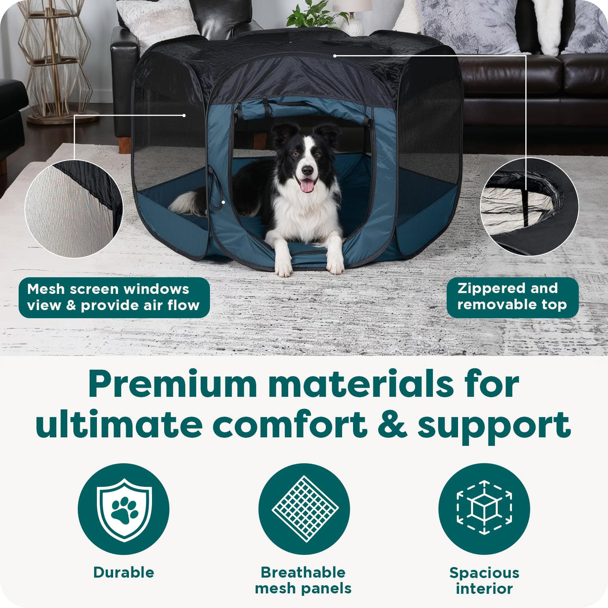 FurHaven Soft-Sided Dog & Cat Playpen, Portable Foldable Indoor & Outdoor Pet Playpen with Mesh Windows & Zippered Door, Gray, Extra Large