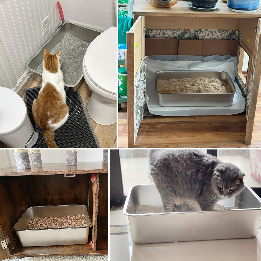 Stainless Steel Litter Box, 23.6“x15.7"x6" Deep Stainless Steel Cat Litter Box Extra Large, XL Metal Litterbox for Big C